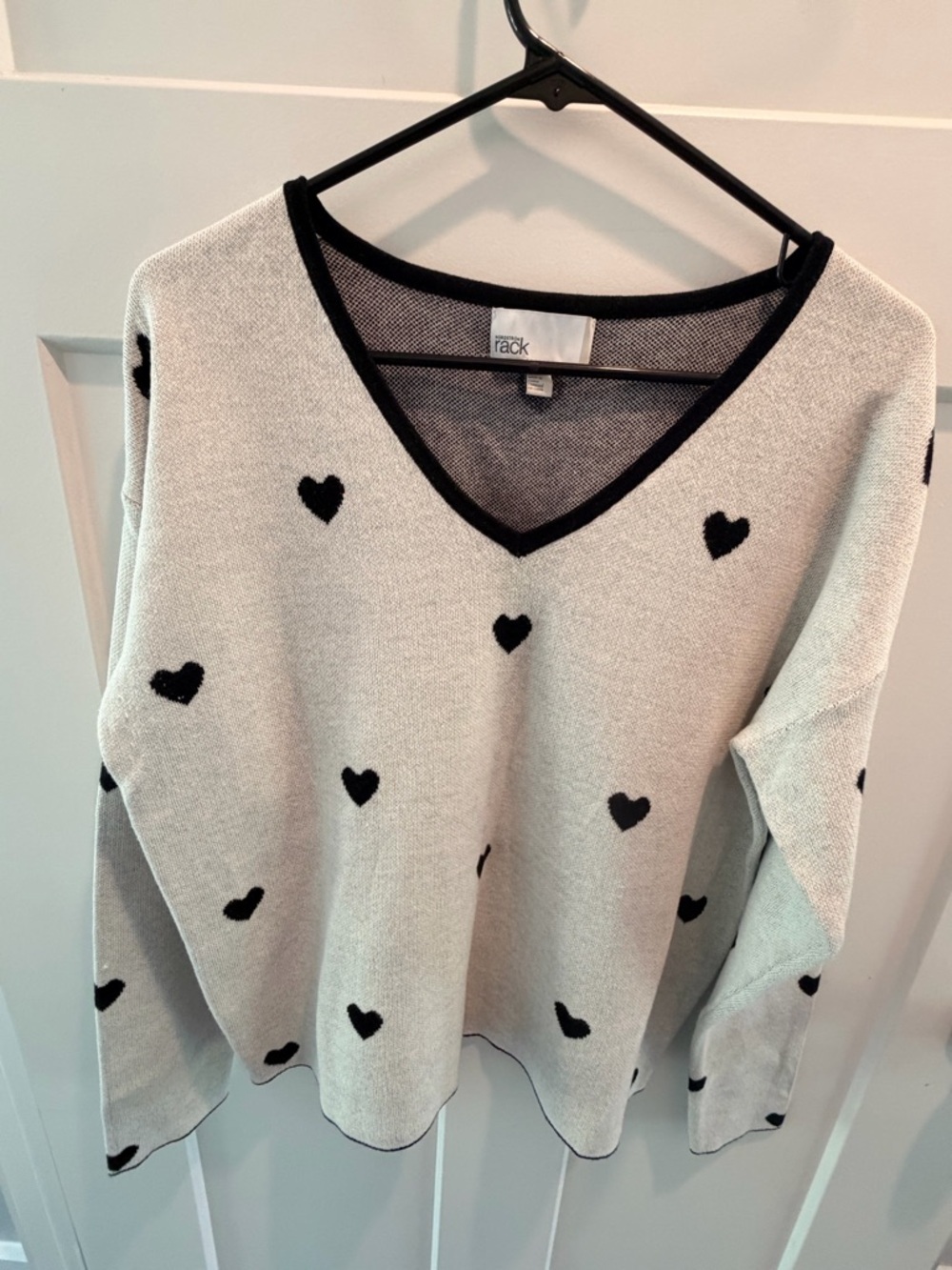 Nordstrom Rack Heart Print Sweater Black White V Neck Pullover Medium